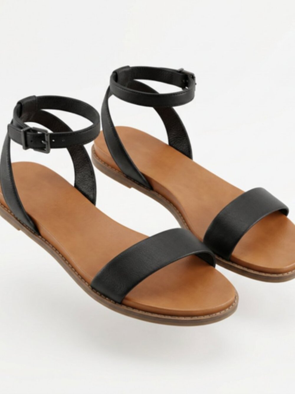 Gianni Bini Women's Black & Brown Strappy Flat Sandals Ankle Strap Buckle Casual